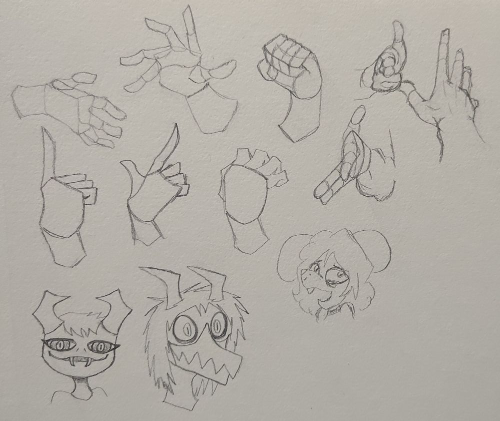 Various hands, a snake girl, Carrie, and Neri