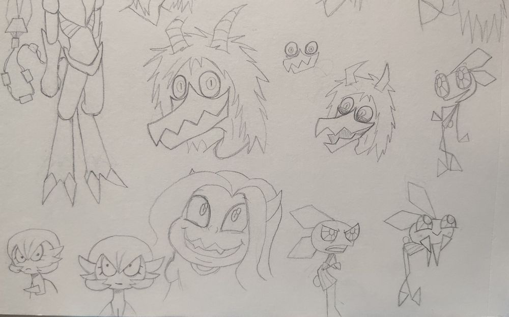 Drawings of Carrie, Vibri, a silly Gardevoir, and Zazie from Arzette