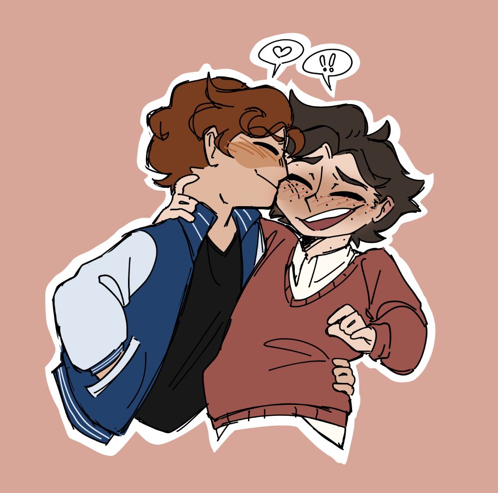 Colored illustration of two characters hugging