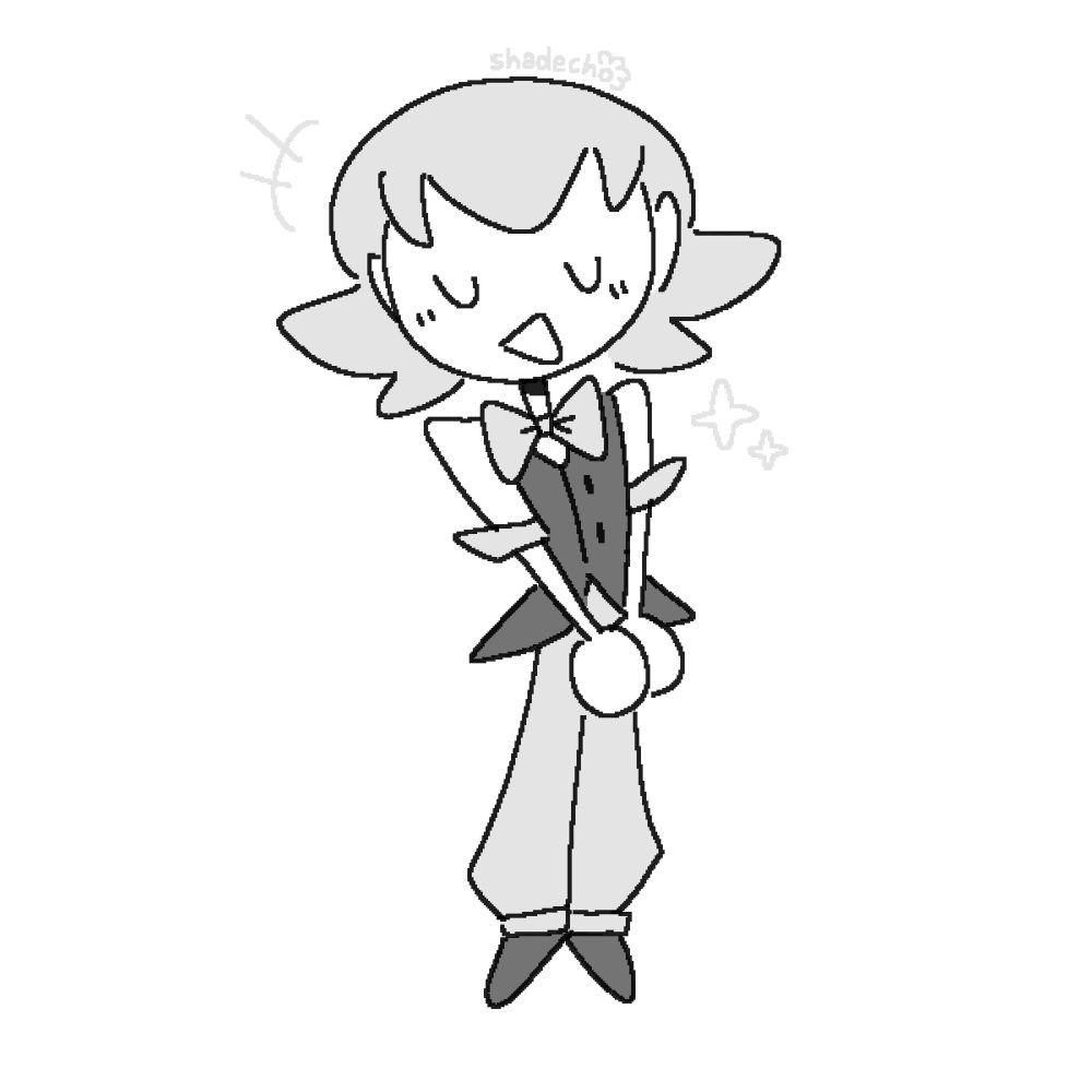 chibi art of nim (grayscale guy wearing a bowtie and vest)
