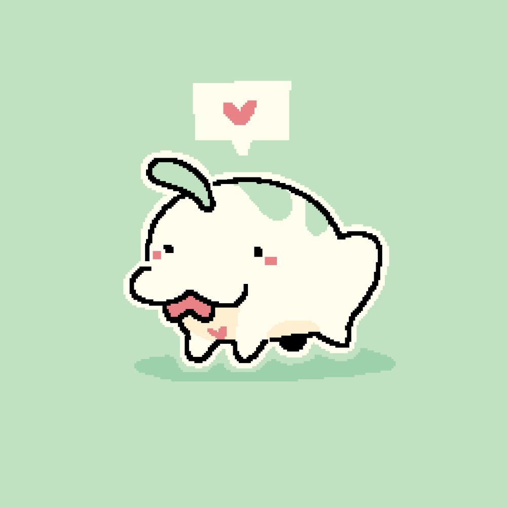 artwork of unique plipo from doodle world with a chat bubble with a heart above its head