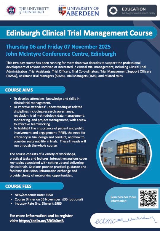 The Edinburgh Clinical Trial Management Course flyer, the details on it are available at the link in the post.