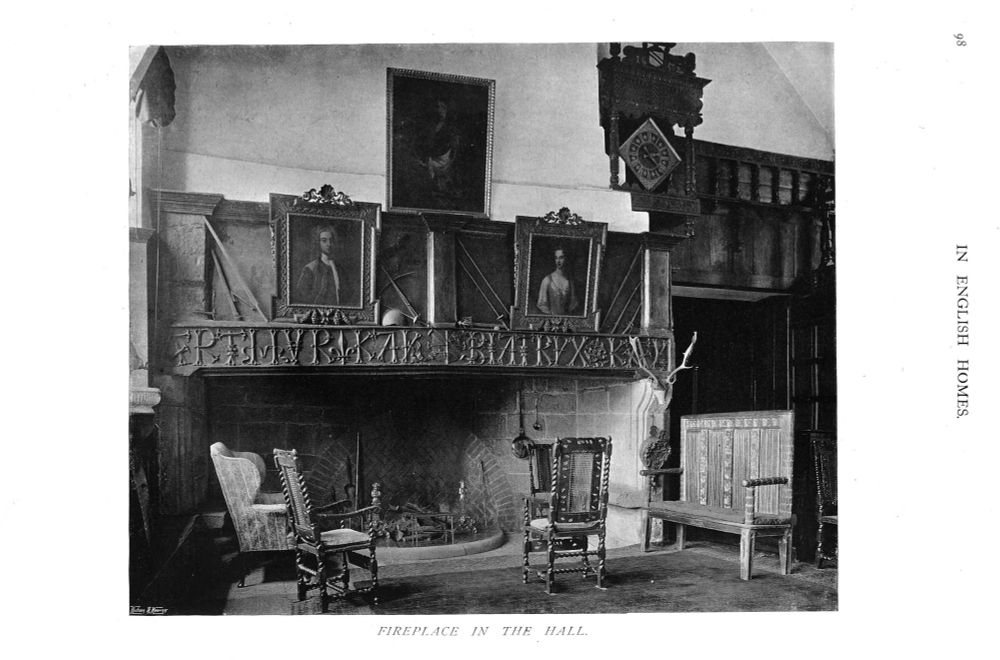 1907 image of the fine hall fireplace in Woodsome Hall, Huddersfield (now a golf club). From In English Homes, December 1907. 
