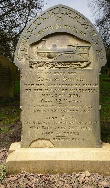 The now Grade II listed headstone of railway fireman Edward Booth is a reminder of the tragic Ulleskelf accident of 24 November 1906 