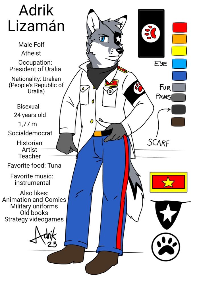 A personal OC information chart.

Una hoja personal de información de mi fursona.