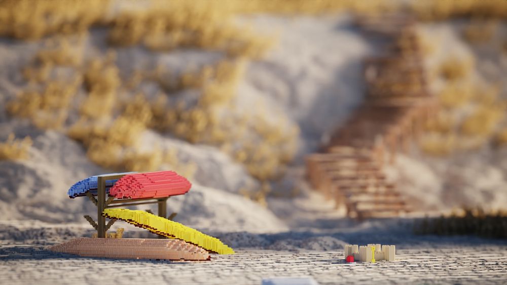 Macro shit of boats with a hill in the background 