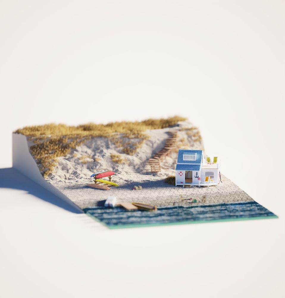 Miniature of a beach , house a small dock and hill