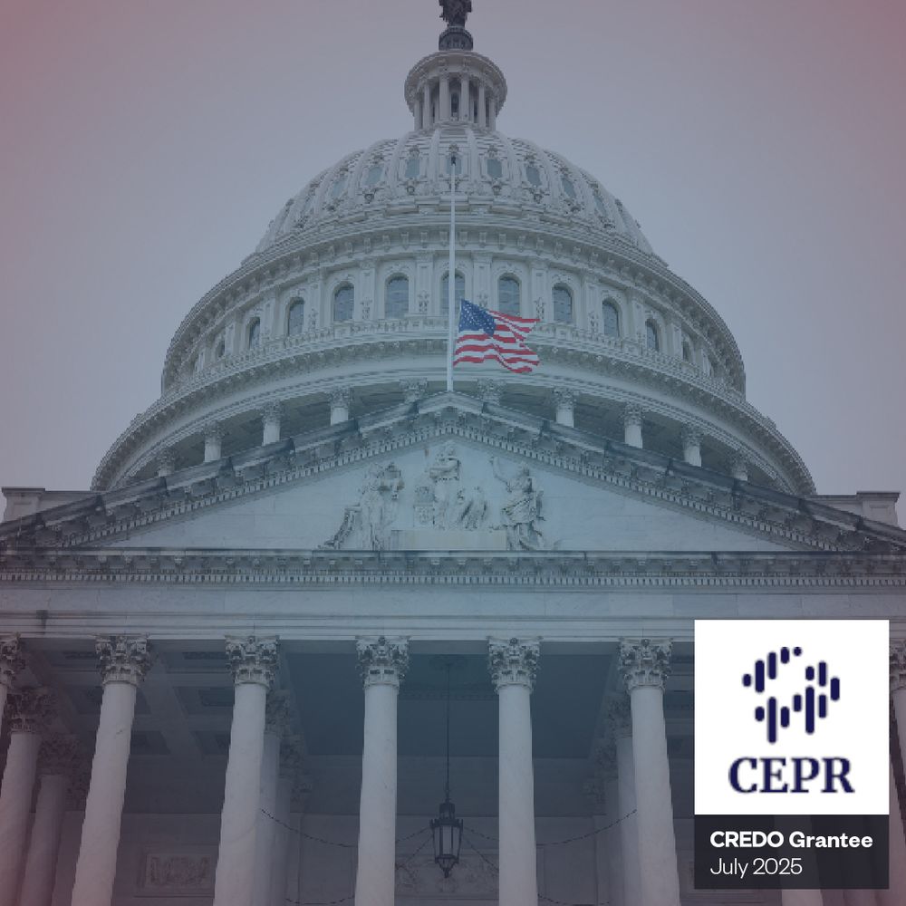 Photo of the Capitol taken from a low angle.  There is a darkish grey filter.  CEPR Logo in the lower right hand corner.