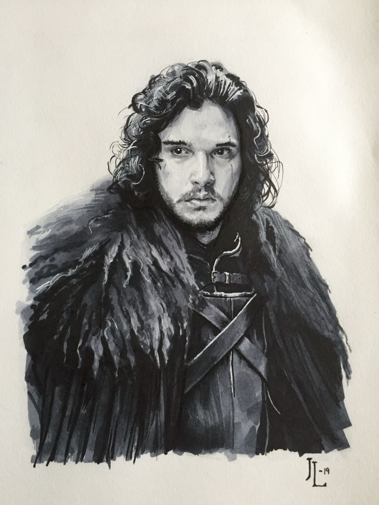 An ink and marker drawing of Jon Snow from Game of Thrones.