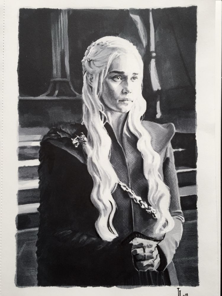An ink and marker drawing of Daenerys from Game of Thrones.