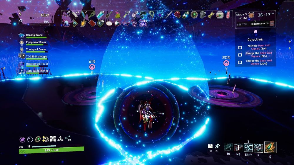 screenshot of risk of rain 2. the player character is standing at the intersection of two nearby spherical areas