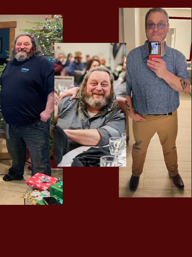 Left: Me, December 2023
Middle: Me, December 2024 after losing 80 lbs
Right: Me, December 2025 after losing 190 lbs overall