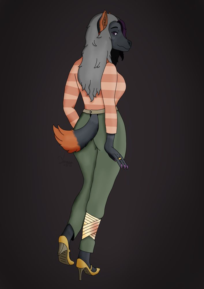 A female anthro fox with casual clothes, there are some bandages in her right leg 
