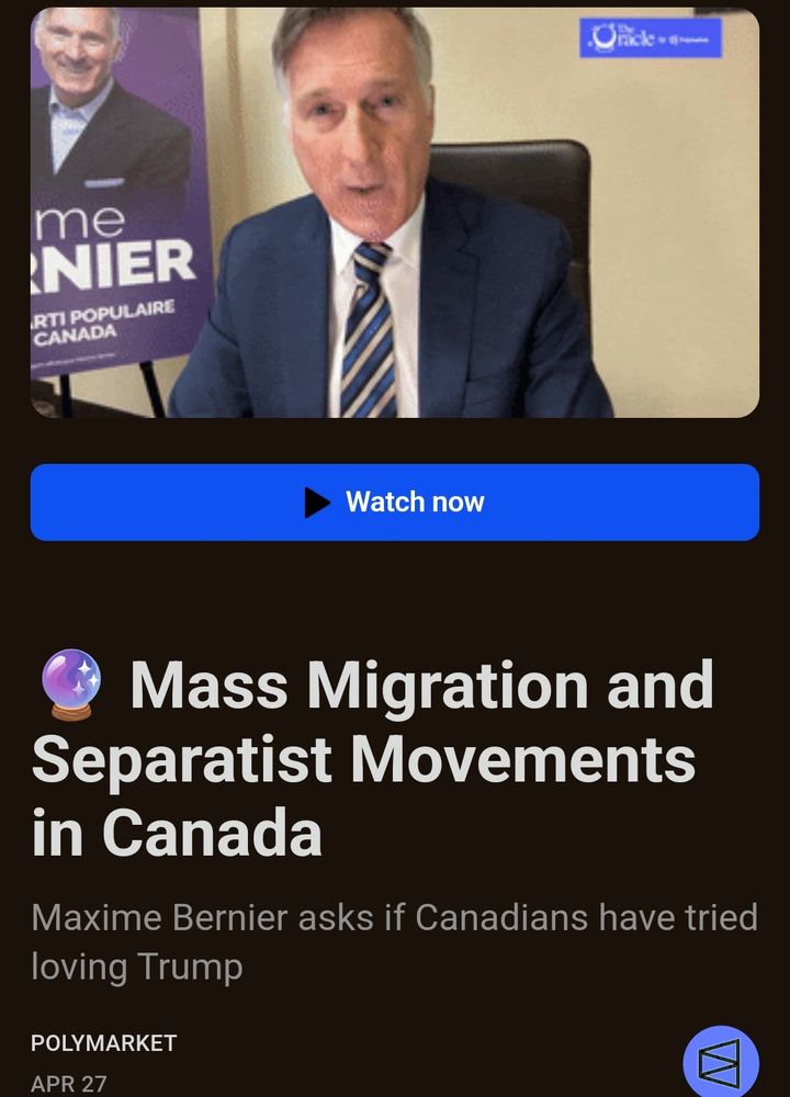 Email from polymarket featuring an interview with Maxime Bernier 