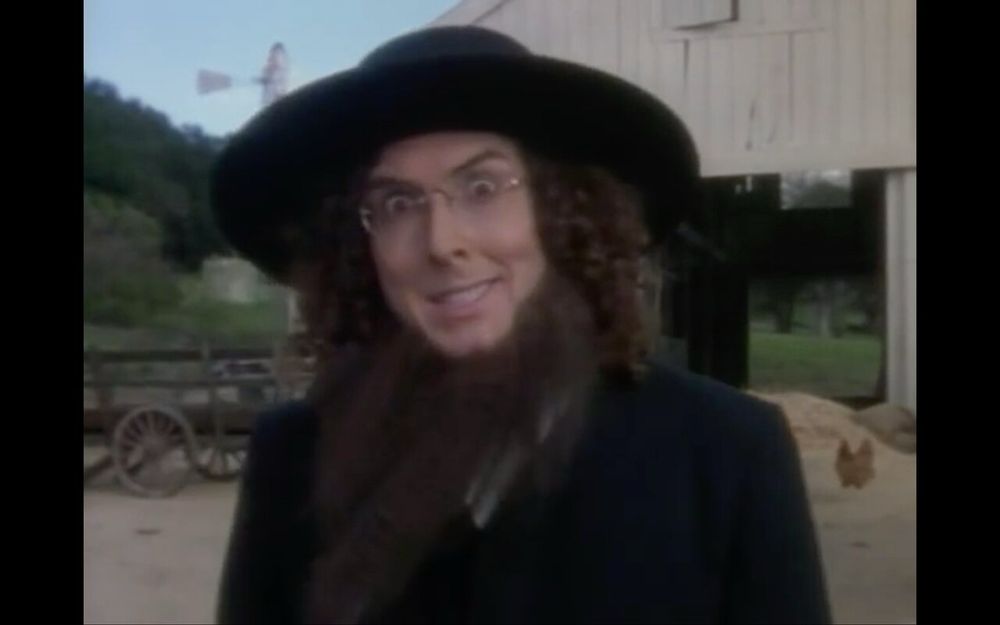 Weird Al in a still from the music video Amish Paradise.