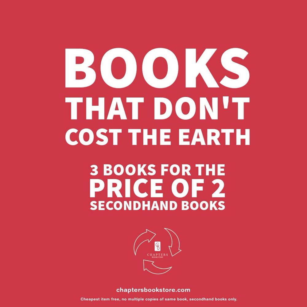 White text on a red background that says: BOOKS THAT DON'T
COST THE EARTH
3 BOOKS FOR THE PRICE OF 2
SECONDHAND BOOKS