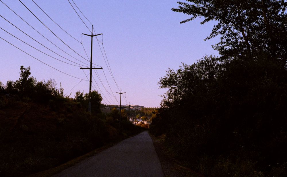 the rail trail bike path as the sun sets from behind