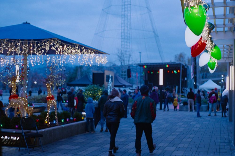 the plaza, some chrambo lights, still light so tree's not lit