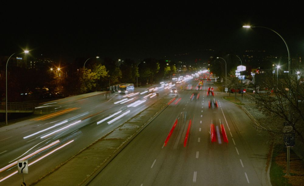 longish exposure of the overpass walkway by my apartment at night 
