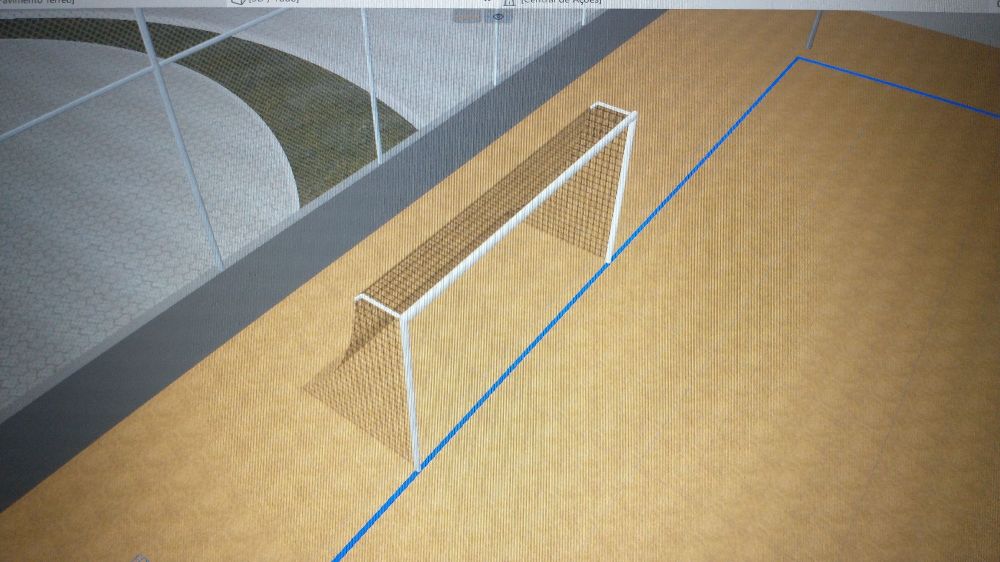 Projeto de gol em um campo de futebol de areia. Tal qual o projeto do Tite, também não será executado.