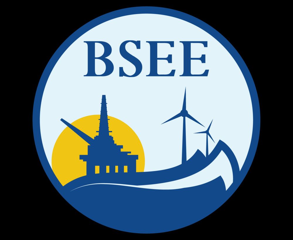 BSEE logo featuring offshore rig and wind turbines