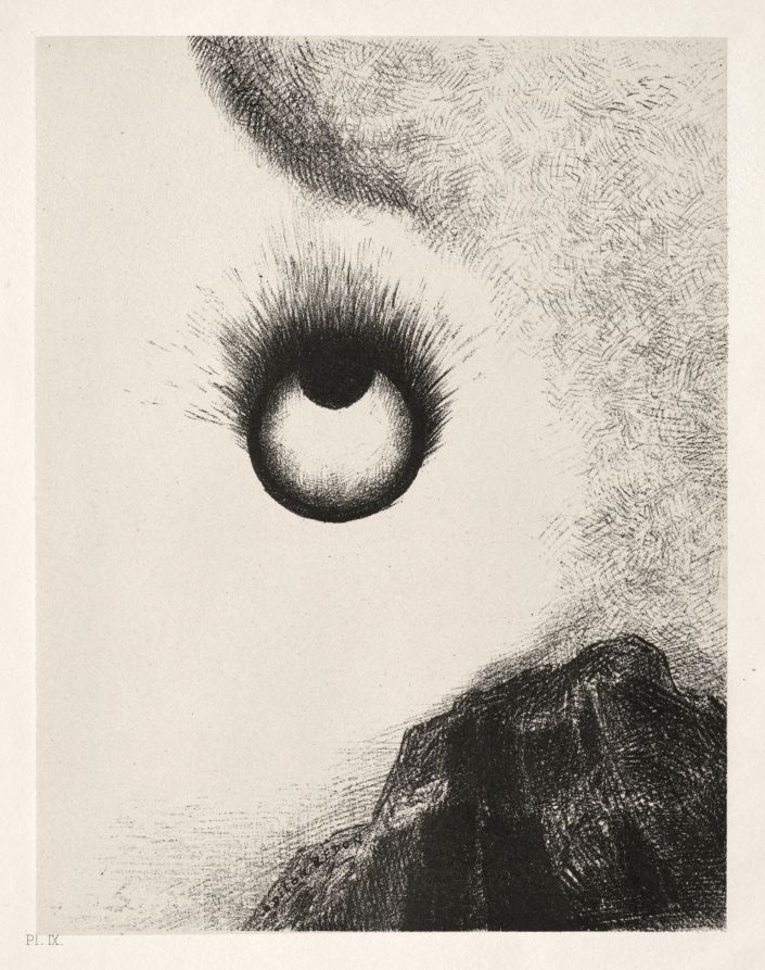 Everywhere Eyeballs are aflame, plate 9 from The Temptation of St. Anthony, 1st series, Odilon Redon, 1888, lithograph in black on ivory China paper, laid down on ivory wove paper, Cleaveland Museum of Art