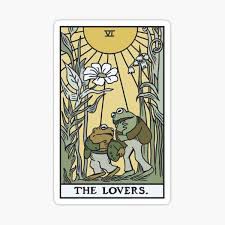 Frog and Toad depicted as The Lovers on a tarot card.