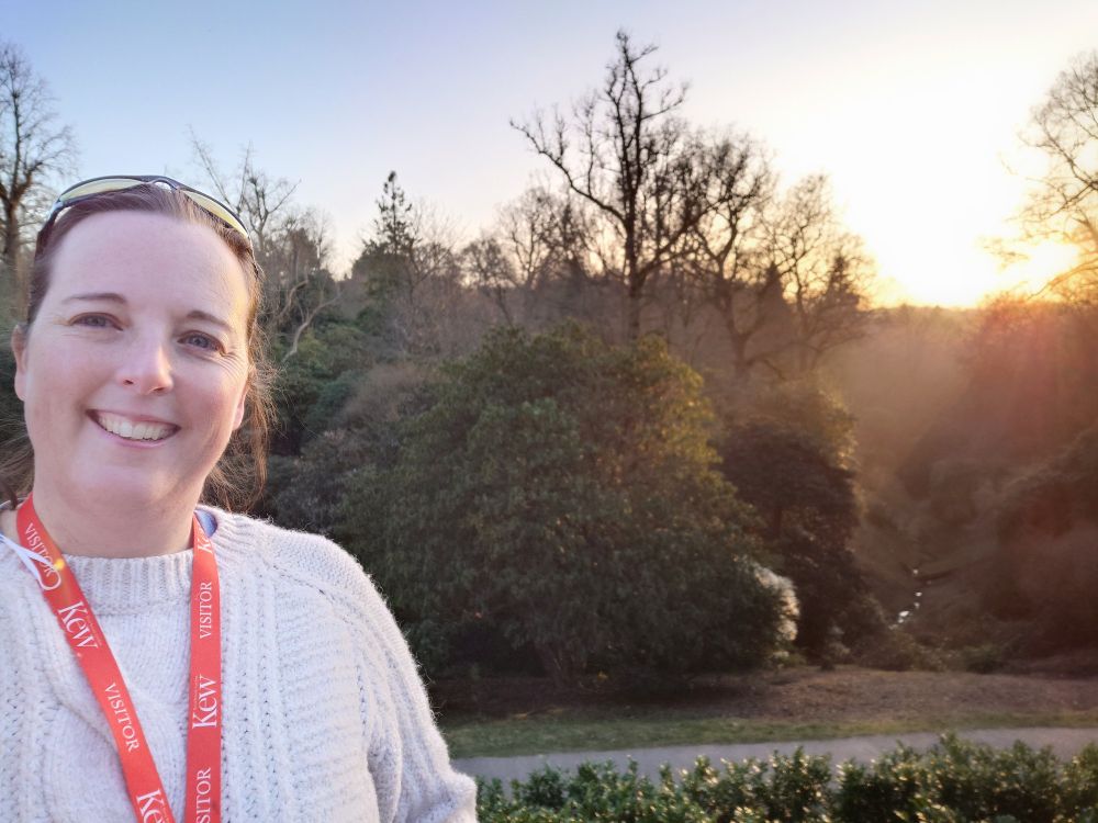 Me at sunset with the misty trees in the background. 