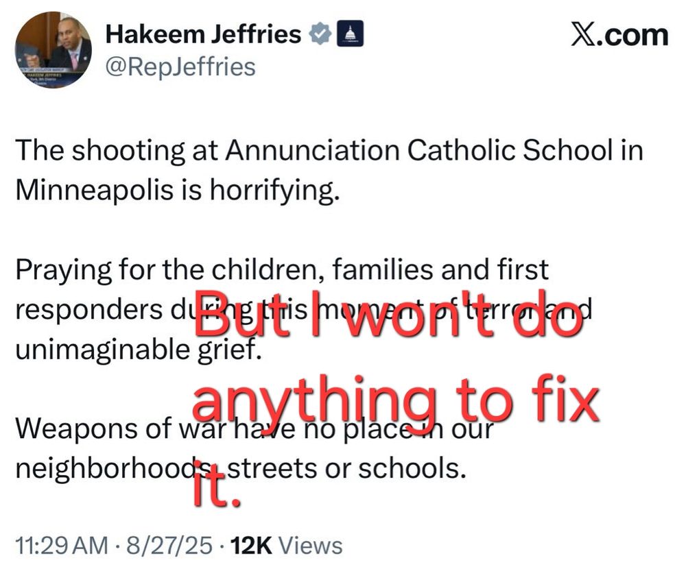 Hakeem Jeffries statement with but I won't do anything to fix it overlaid on it