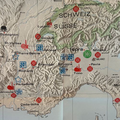 Detail of map with infographics, from 'Karten der Europaischen Gemeinschaft: Die Kernindustrie', a holding from the IBF Kormoss deposit at the HAEU.