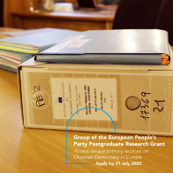 Archival documents from the European Parliament, on a table in the HAEU reading room. 