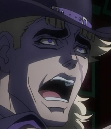 Robert E. O. Speedwagon kijkt alsof hij klaarkomt