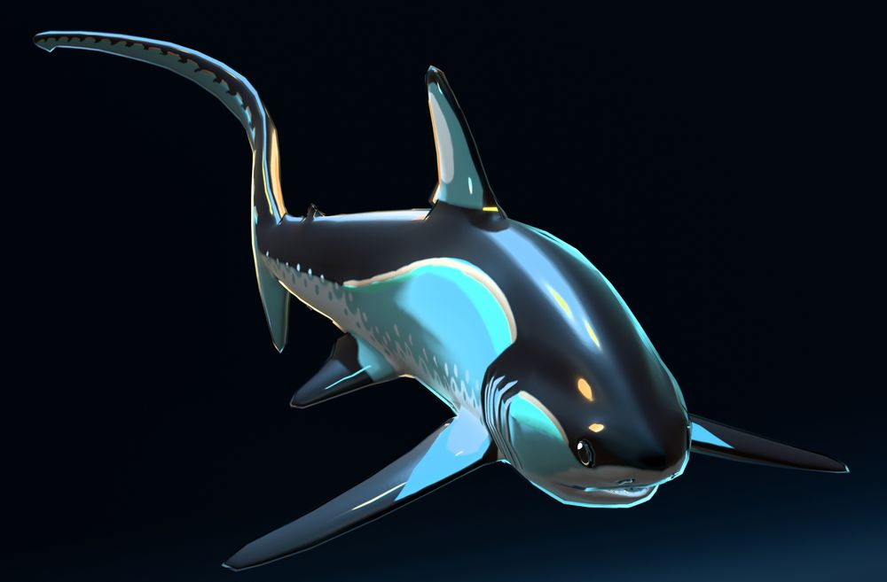 render of a stylized common thresher shark model

