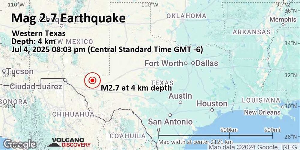 Weak magnitude 2.7 earthquake at 4 km depth