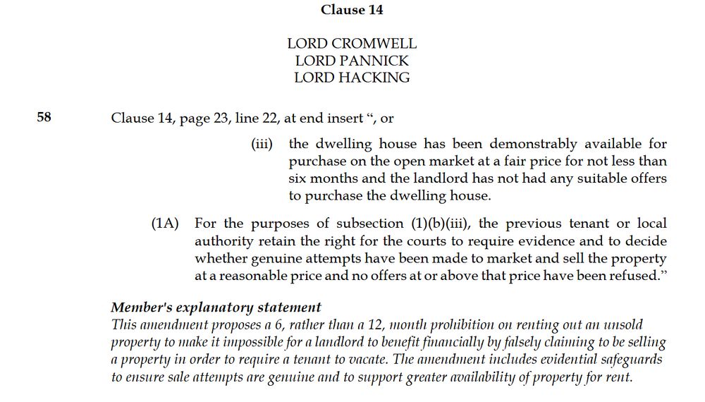 Amendment 58 of the Renters' Rights Bill (HoL)
