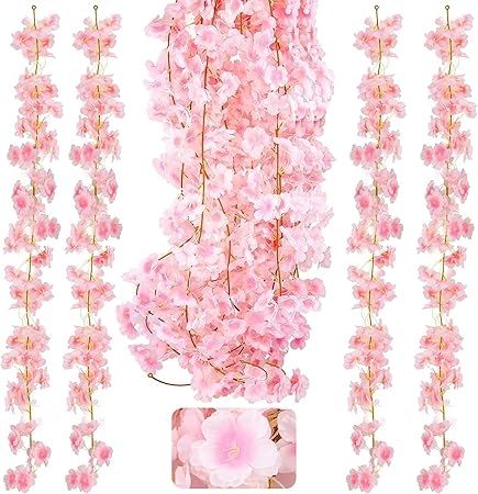 KONUNUS Pack of 4 x 1.8 m Artificial Flowers Cherry Blossom Garland, Cherry Blossom Flower Garland Hanging Vine Silk Flowers Decor Spring for Home Wall Wedding Party Arch Decoration : Amazon.de: Home & Kitchen