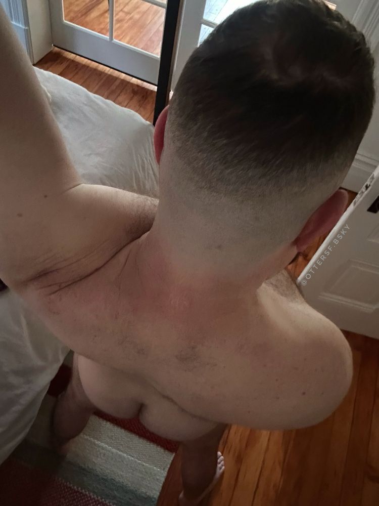 A view from behind and above me of my fresh tanlined fade. And a bit of butt. 