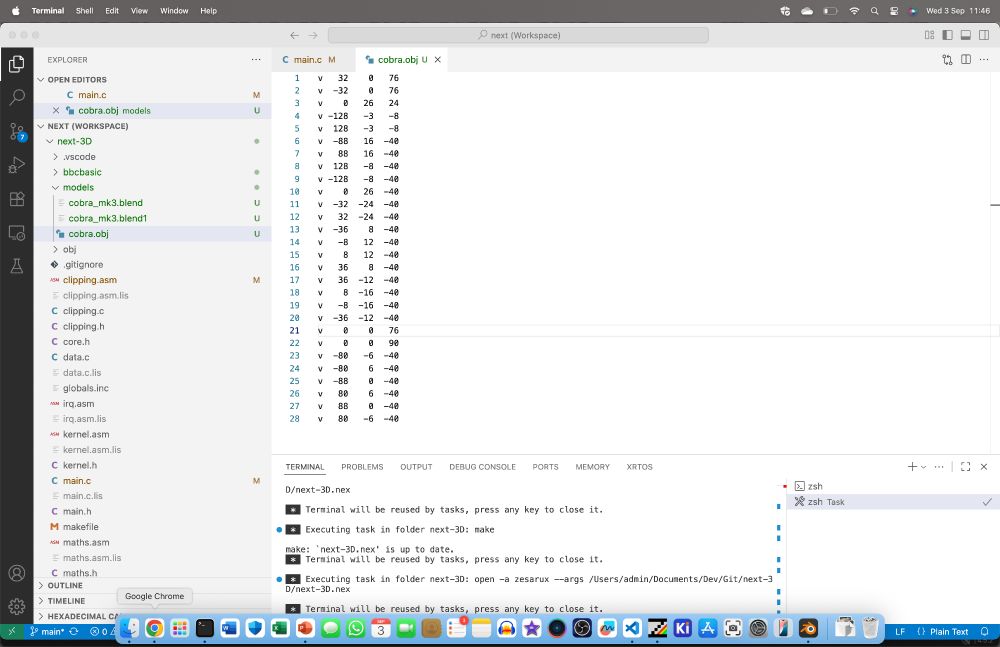 The vertex data from Mark Moxon's Elite website in a text file. Each line is a 3D coordinate (3 values), prefixed with a single 'v' character at the beginning of the line.