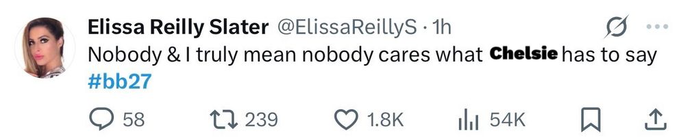Elissa Reilly tweet nobody & I truly mean nobody cares what Chelsie has to say