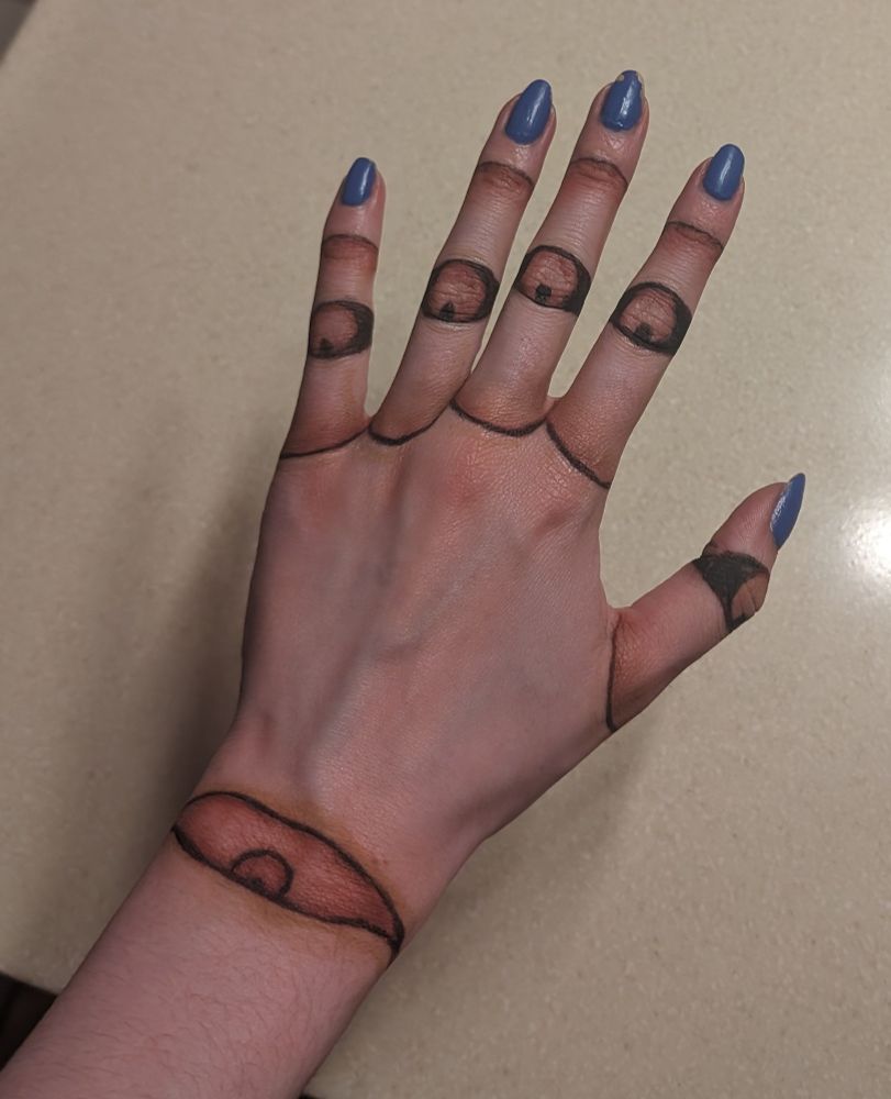 photo of my hand with paint applied to emulate ball joints