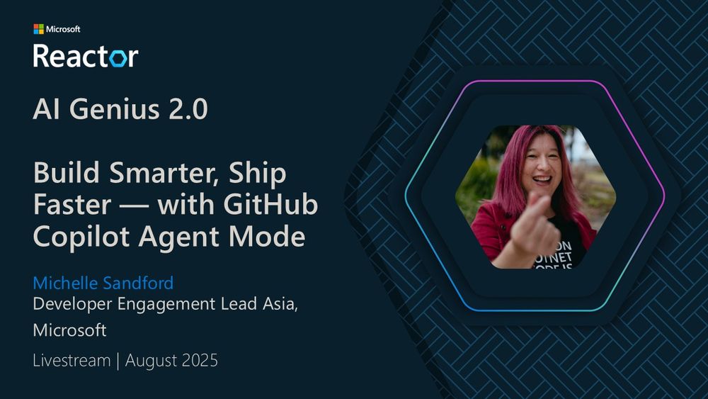 Pink haired coder smiling and making a heart sign with two crossed digits