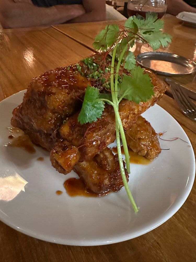 A picture of the famous sticky ribs at Morimoto in Waikiki. 
