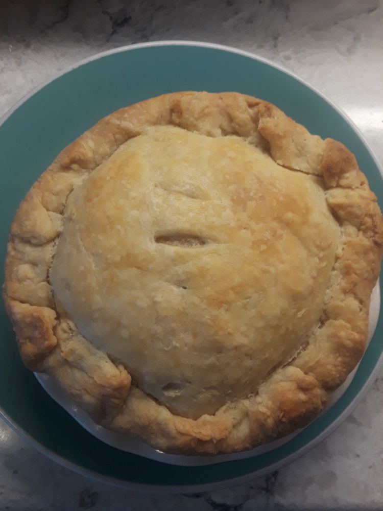 Golden brown delicious homemade chicken pot pie.