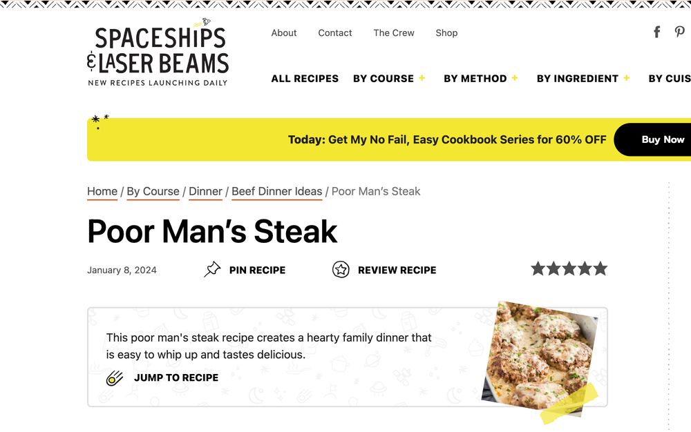 Recipe blog called Spaceships & Laser Beams