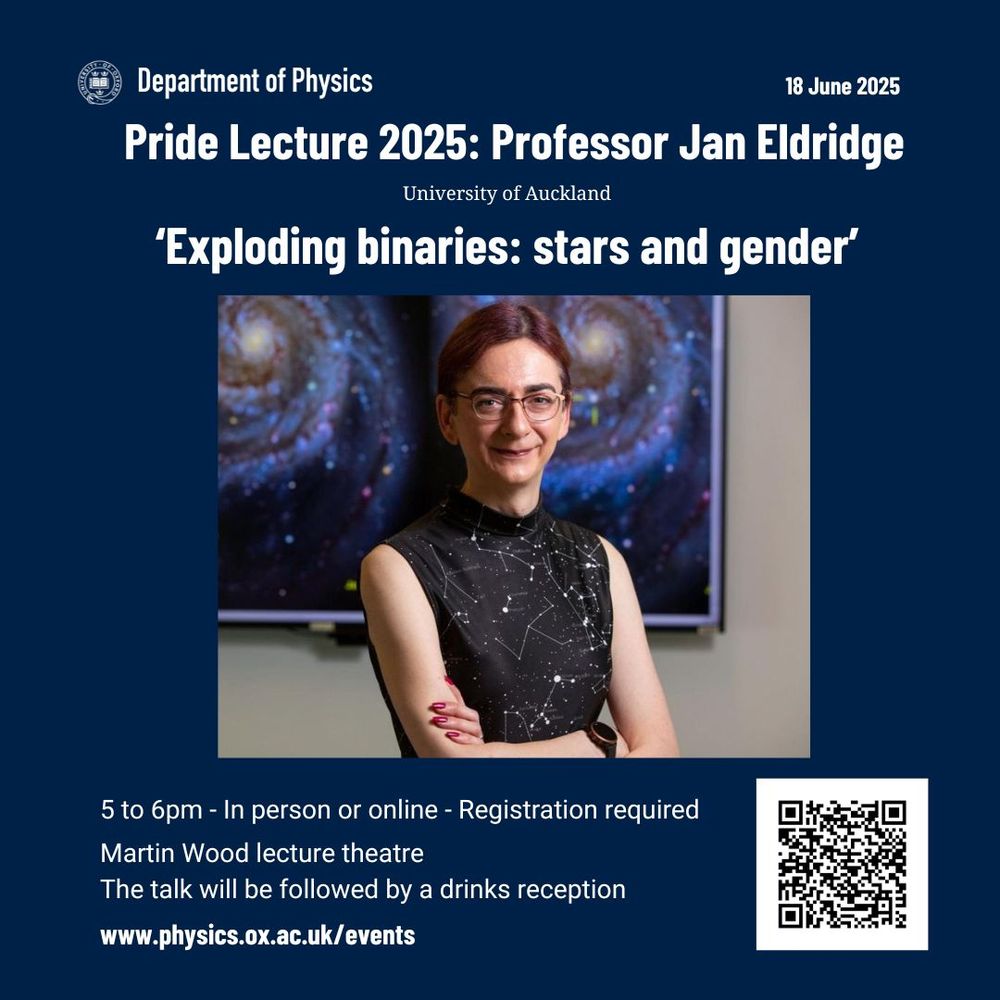 An advert with a photo of a woman in the centre. The background behind the woman are galaxy spirals. 
