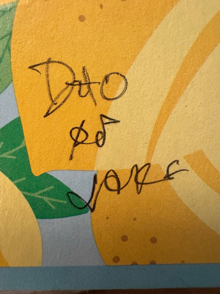 Handwriting on a Kleenex box. Might read “Dao of Joke.” 