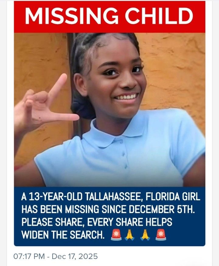 Missing child 
13 year old from Tallahassee Florida 
