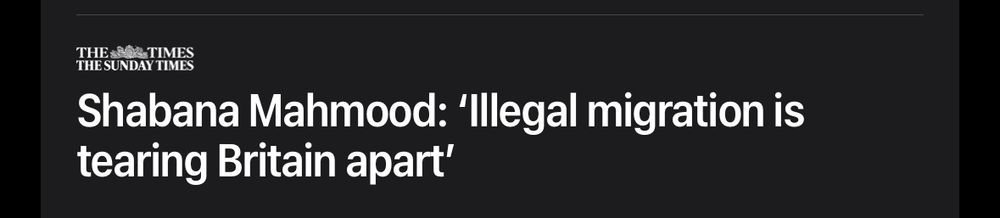  TIME THE SUNDAY TIME
Shabana Mahmood: 'Illegal migration is tearing Britain apart'
