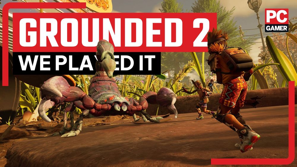 A scorpion attacking shrunken children in a garden in Grounded 2

Behind the scorpion are the words: grounded 2, we played it