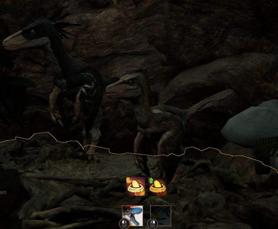 Two Deinonychus standing in a nest in Path of Titans